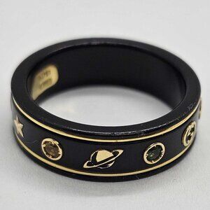 Authentic Gucci Icon Ring – 18K Yellow Gold & Black Synthetic Corundum – Size 22